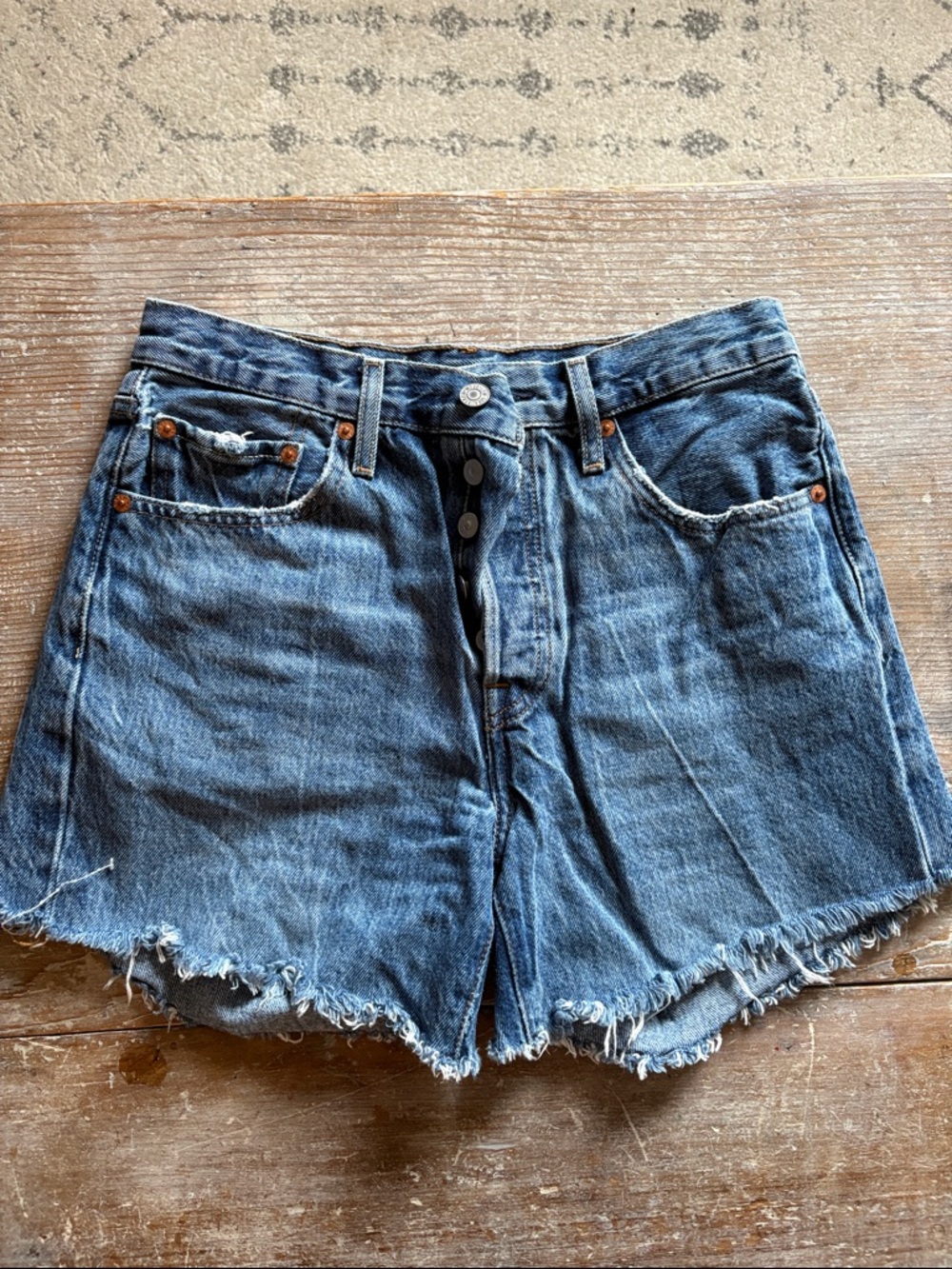 Levi's Distressed Frayed Hem Denim Shorts - Blue